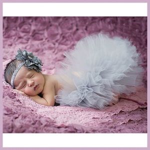 Newborn Baby Gray Tutu and Headband Photography Prop